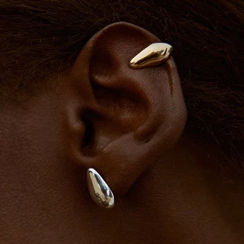 

HUANZHI 2020 New Exaggeration Simple Retro Metal No piercing Irregular Profile Ear Bone Clip Earrings for Women Party Jewelry