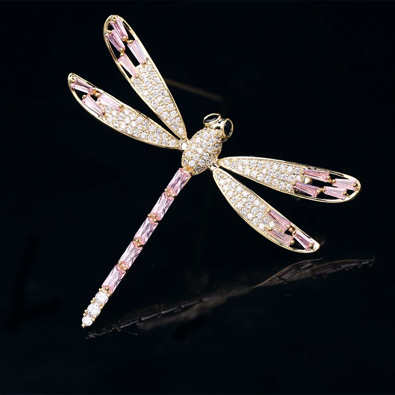 

Pink Dragonfly Brooch Female Zircon Corsage Cool All-match Insect Scarf Buckle Pin