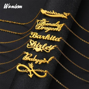 

Personalized Custom Name Necklaces for Women Men Mirror Gold Choker Initial Necklace Pendant Nameplate Stainless Steel Jewelry