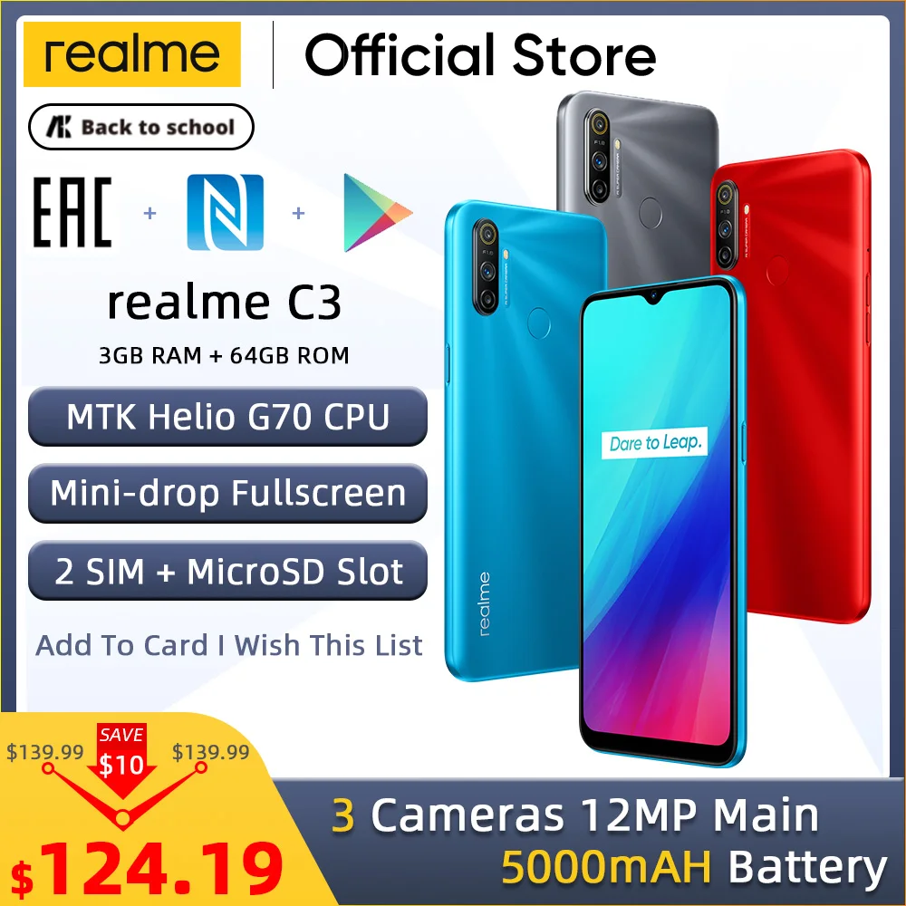 Realme C3 Mobile Phone 5000mah Battery 3gb Ram 64gb Rom Helio G70 Processor 12mp Ai Dual Camera Hd Mini Drop Fullscreen Nfc Cellphones Aliexpress