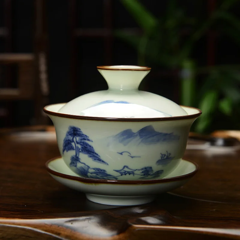 [GRANDNESS] чайный сервиз Gaiwan с ручной росписью из фарфора кунг-фу Gaiwan Jingdezhen 150 мл, чайный сервиз Gaiwan, чайный горшок кунг-фу - Цвет: C