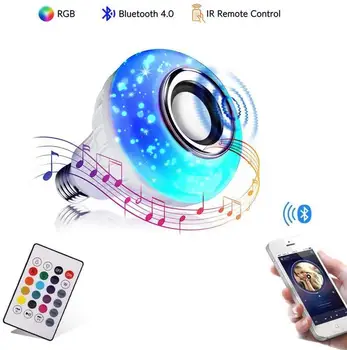 

Smart E27 RGB Bluetooth Speaker LED Bulb Light 12W Music Playing Dimmable Wireless Led Lamp with 24 Keys Remote Control E26 B22