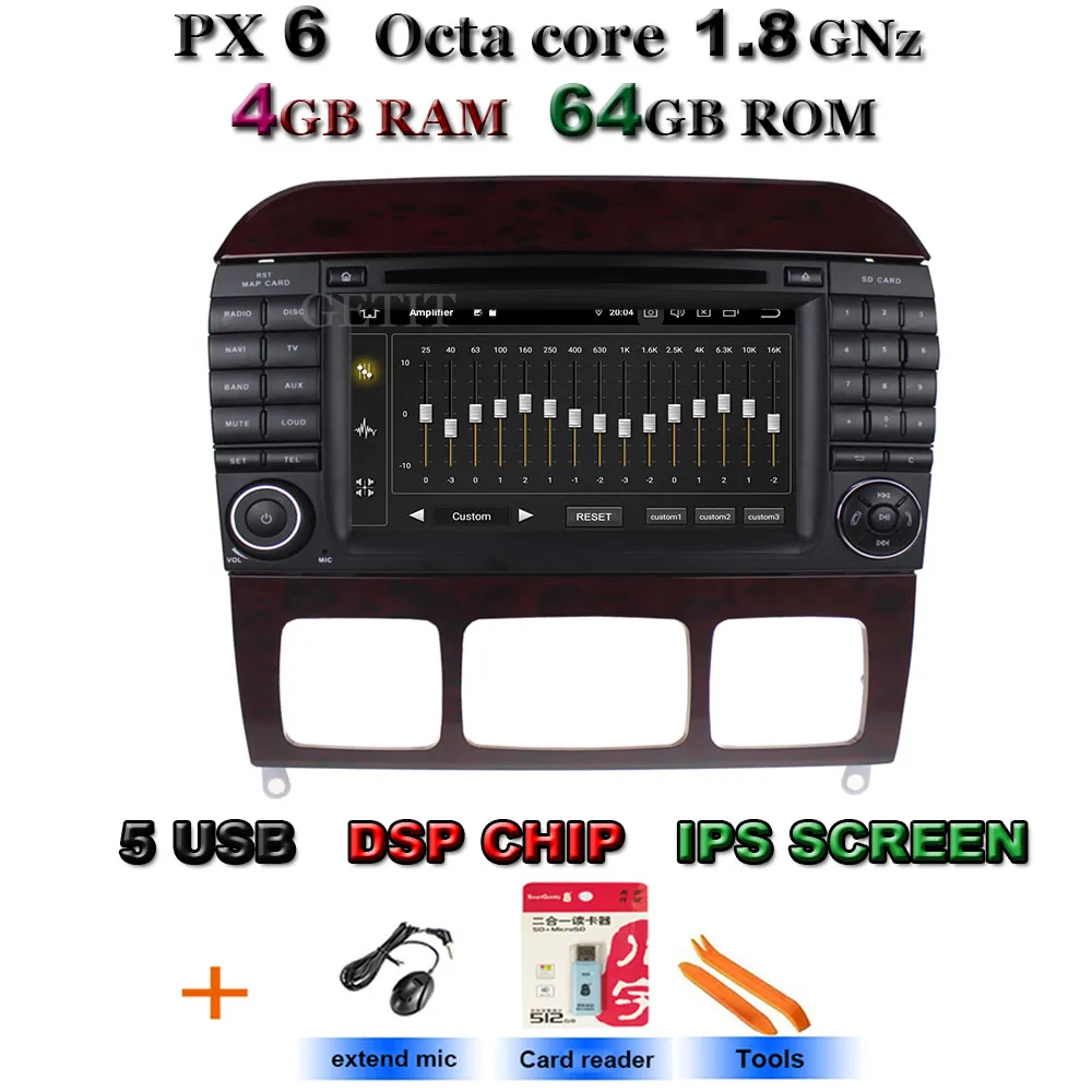 Ips Android 9,0 4G 64G Автомобильный dvd-плеер для Mercedes Benz W215 W220/S280/S320/S350/S400/S430 gps радио - Цвет: PX6 Standard