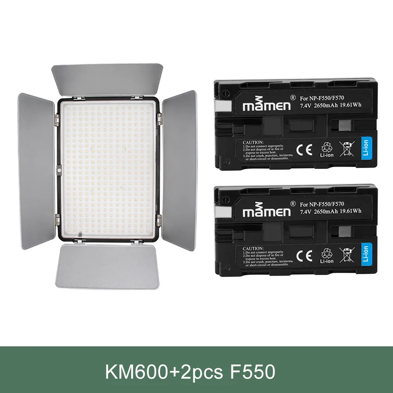 with 2pcs F550 MAMEN Dimmable 600 светодиодный фотографический светильник для Youtube Vlog светодиодный заполняющий светильник на DSLR камеру видео студия фото светильник ing - Цвет: with 2pcs F550