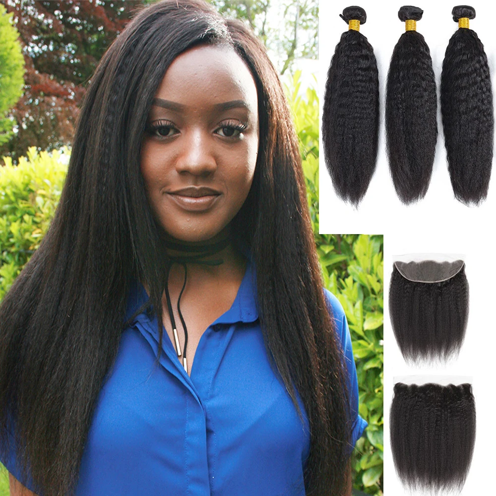 Straight-Bundles Frontal Mayfair Kinky Peruvian with Non-Remy