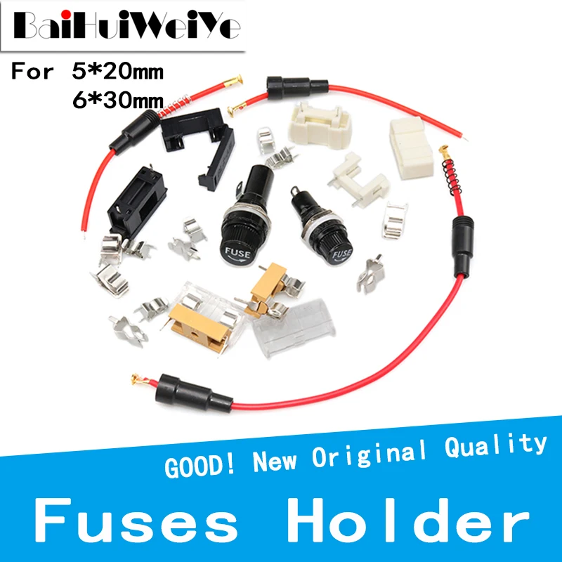 10PCS/Lot 5*20 MM 6*30 MM Glass Tube Fuse Holder Quick Blow Durable Fuse With Wire Screw Cap Case 5x20 mm 6x30 mm Insurance