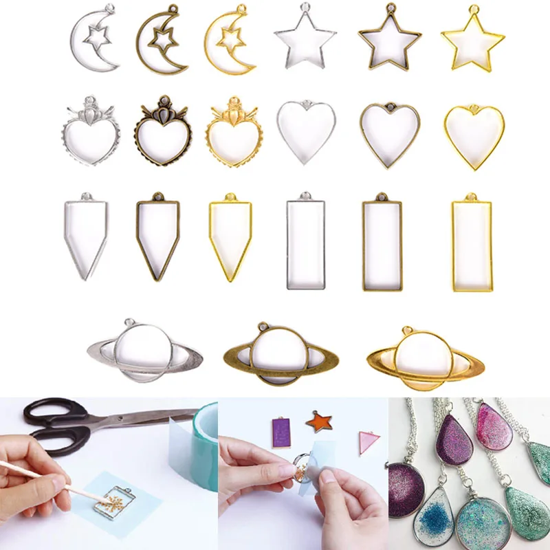 

3pcs / 5Pcs Crystal Geometric Shape Metal Frame Set DIY Epoxy Resin UV Silicone Molds Jewelry Pendant Making