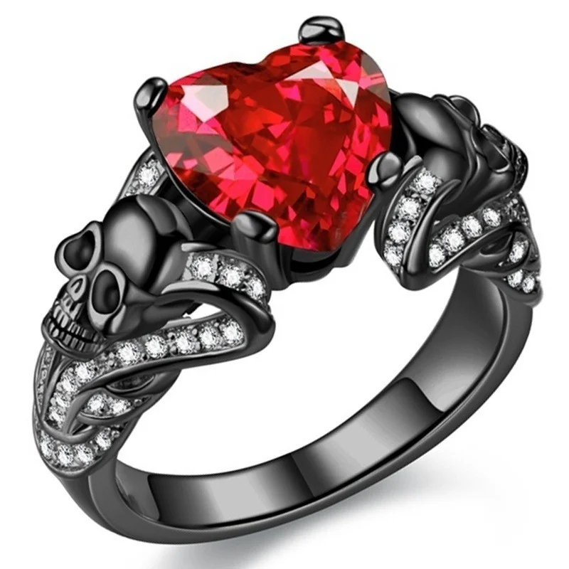 Gothic Crystal Rings for Women Purple Red Black Unique Black Skull FLIUAOL crystal rings