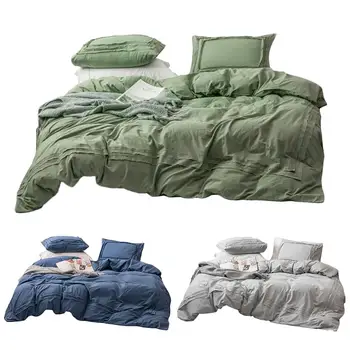 

3pcs Pure Cotton Solid Bedding Set Soft Plain Duvet Cover And 2 Pillowcases