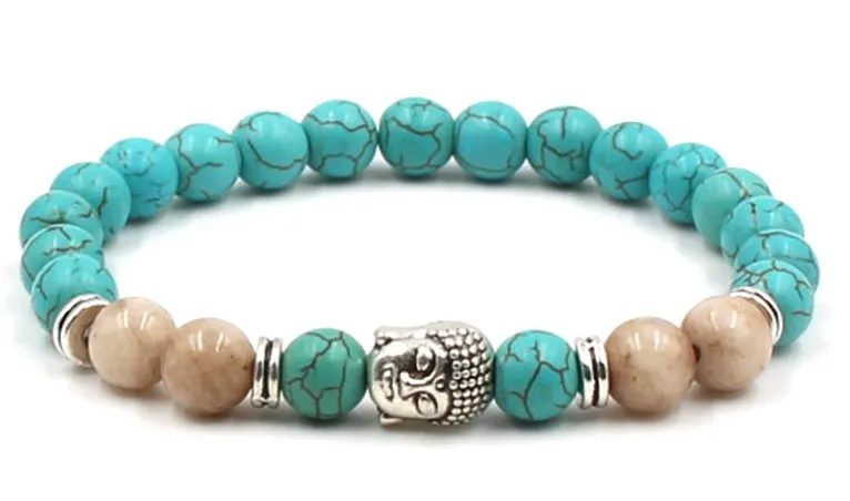 8mm adjusted Charm Buddha head nature stone bead ur3 turquoise Frosted agate Onyx Bracelet fdg Reiki Chakra Yoga | Украшения и