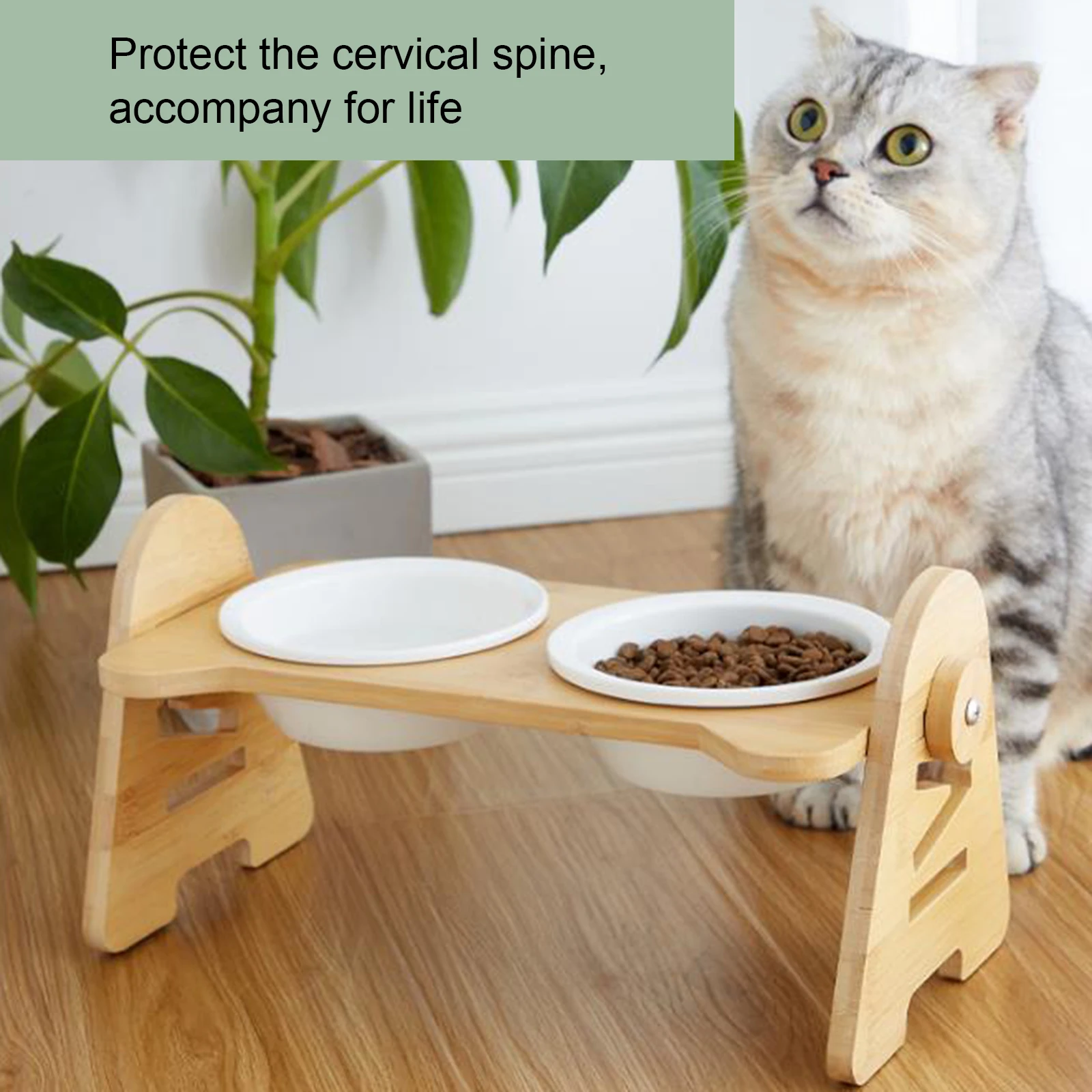 

Pets Bowl Dog Cat Food Water Feeder Stand Raised Dish Bowl Wooden Table Pet Supplies Protect The Cervical Spine Cat Food Bowl