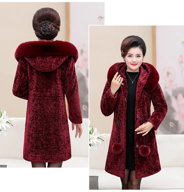 Новинка 5XL, шерстяное Норковое Пальто, женская зимняя куртка, роскошный воротник из лисьего меха, с капюшоном, теплая верхняя одежда, стрижка овец, длинное пальто