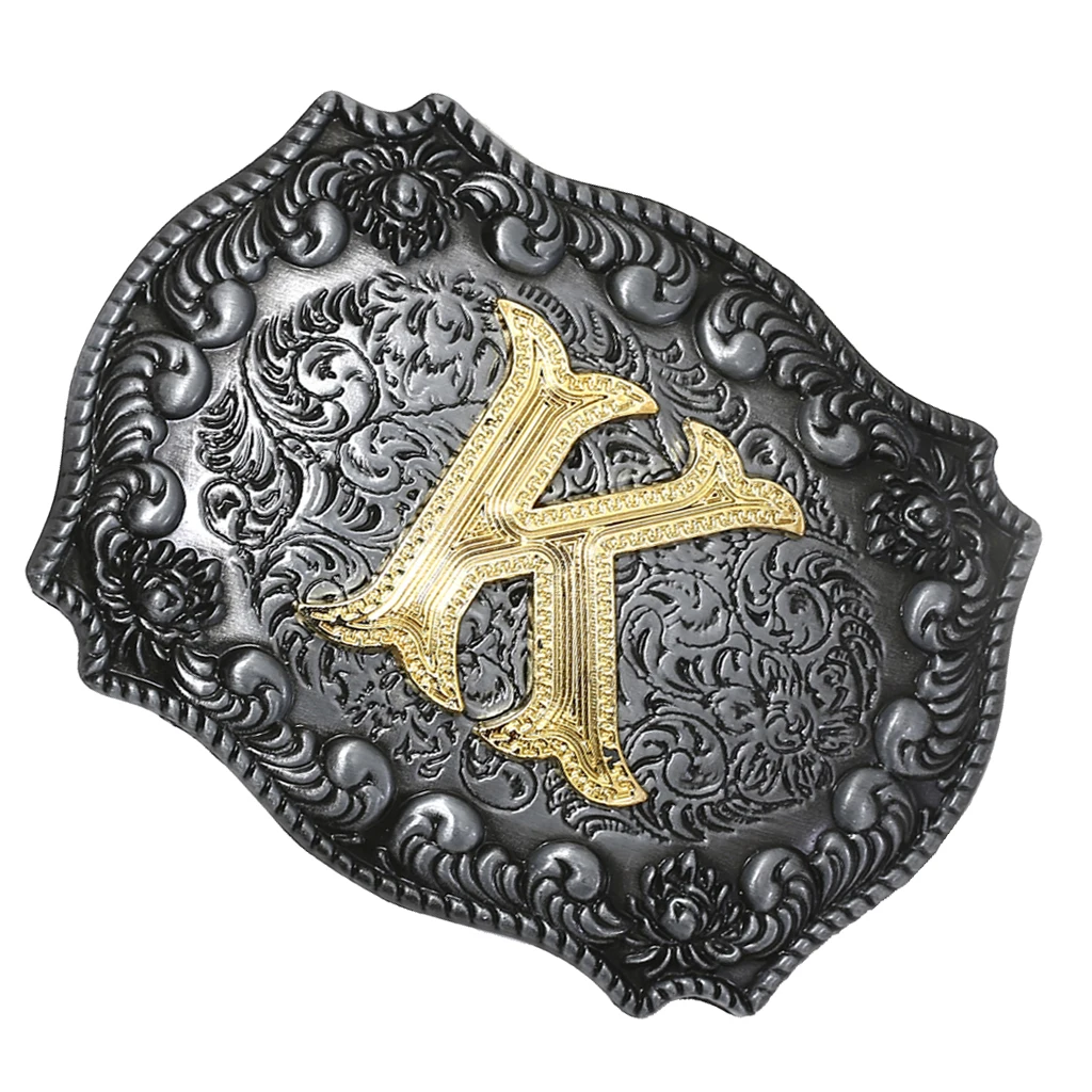 Luxurious Man Belt Buckle Novelty Women Cool Golden Initial Letters ABCDWXY-Z Mens Cowboy Waist Belt Buckle Indian Metal Buckle