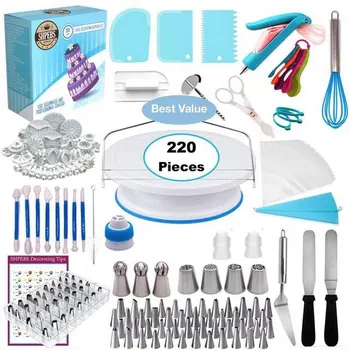 

220PCs DIY Multi-function Cake Decorating Kit Cake Turntable Set Pastry Tube Fondant Tool Cake Kitchen Dessert Baking Tools