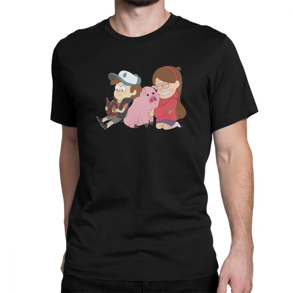 Футболка Midnite Star Gravity Фолз для мужчин, Mabel Dipper Waddles Crazy, хлопок, футболка с круглым вырезом и коротким рукавом, 6XL - Цвет: Black