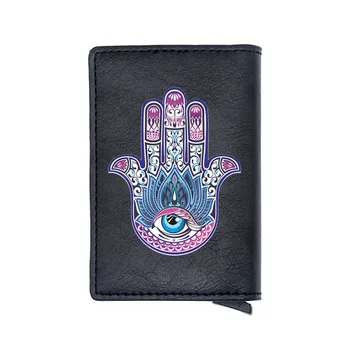 

Luxury High Quality Hamasa hand Printing RFID Blocking Men's Credit Card Holder Leather Bank Card Wallet Case Protection Purse