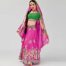 Leng Ha одежда для выступлений индийский сари женщина девушка красивый этнический танцевальный костюм Индийский стиль катак топ+ юбка+ шарф