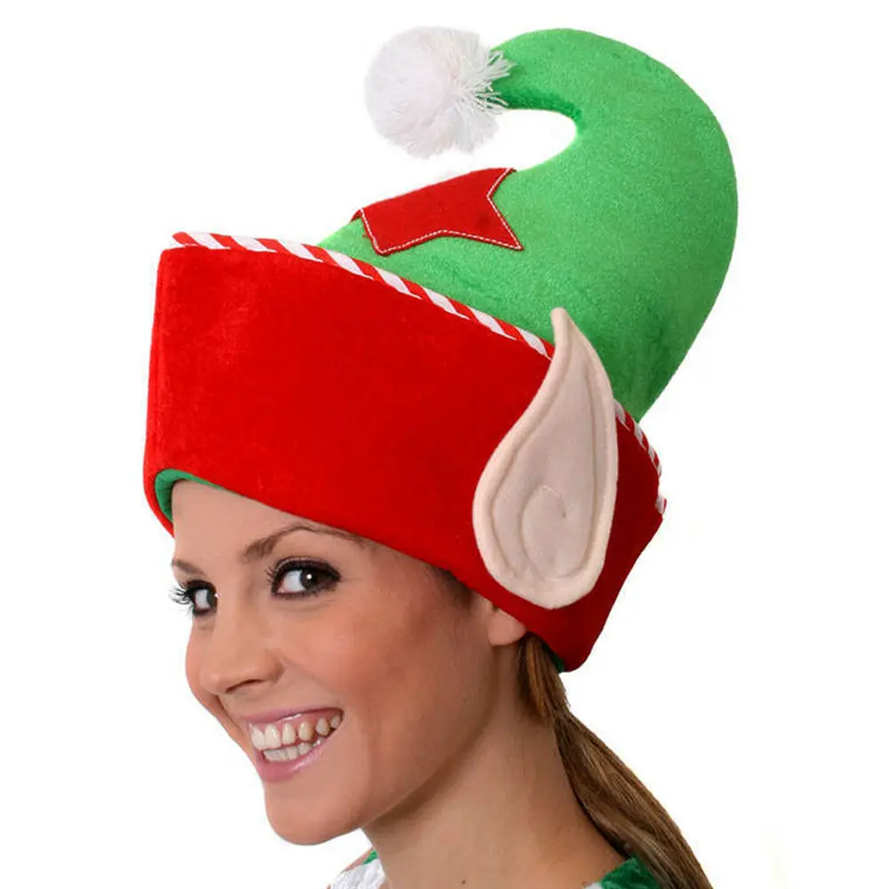 

CHRISTMAS ELF HAT WITH EARS SANTAS HELPER XMAS ADULTS NOVELTY FUNNY FANCY DRESS