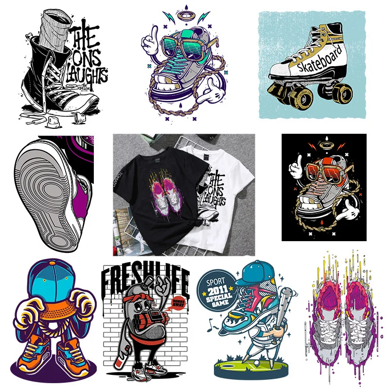 

Fashion Hip-hop style Skateboard Shoes Heat Transfer For Clothes Beautiful Cartoon Girl Transfer Washable DIY T-shirt Applique