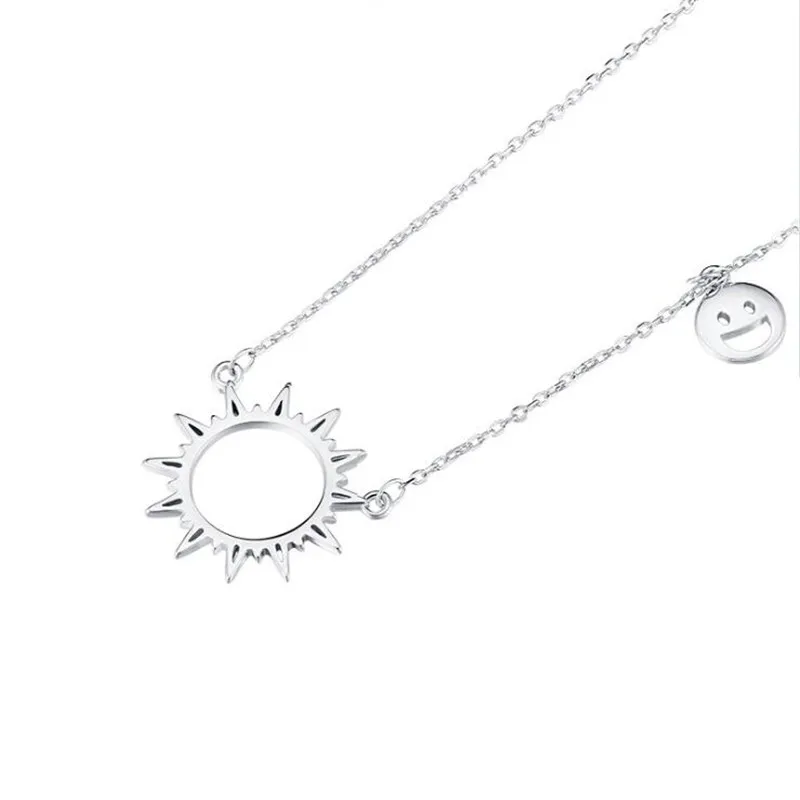 New Fashion Sun Smiley Temperament 925 Sterling Silver Jewelry Hollow Simple Popular Clavicle Chain Necklaces XL092 - Image 4