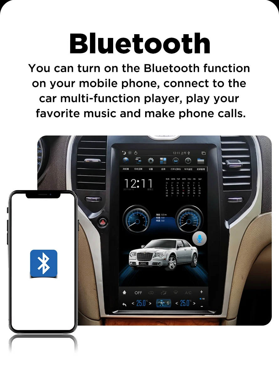 Вертикальный экран для Chrysler 300C 13,3 дюймов Android 8,1 PX6 4G+ 64GB Автомагнитола Стерео gps навигация автомобильный мультимедийный плеер