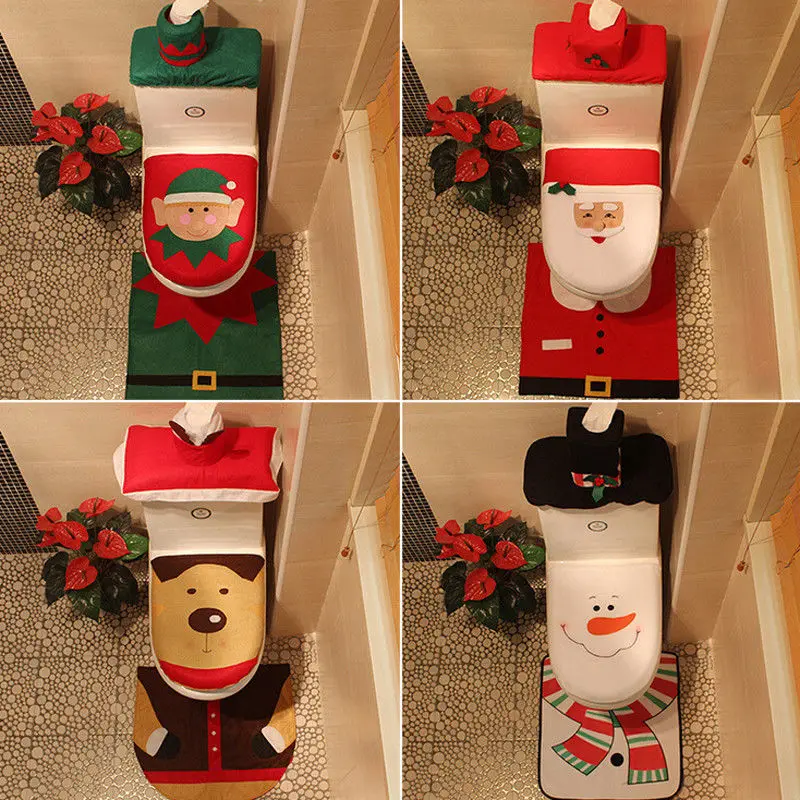 3 шт. Новые поступления faroot Happy Santa чехол для унитаза коврик для ванной комнаты Набор украшения Рождество креативный чехол для унитаза