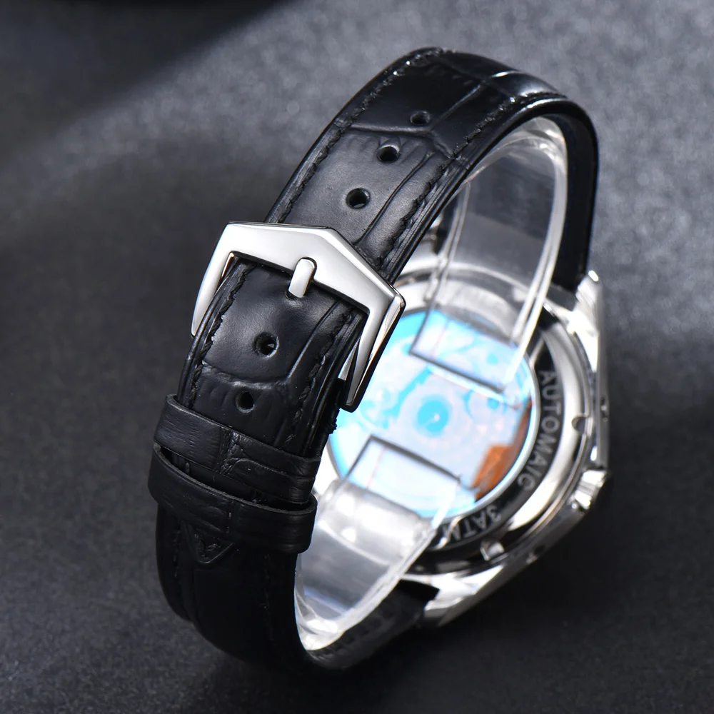  Corgeut 41mm Automatic Movement Men Watch Luxury Brand Moon Phase Date Month Waterproof Leather Str