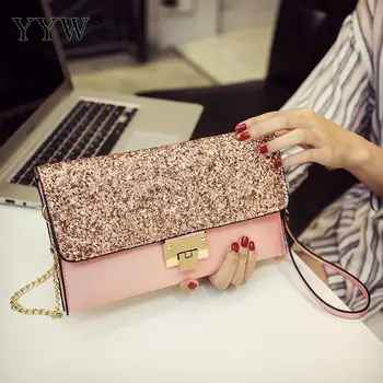

Designer Pink Women Glitter Sequins Envelope Evening Bag Handbag Party Bridal Clutch Purse Large Wedding New Sac Pochette Femme