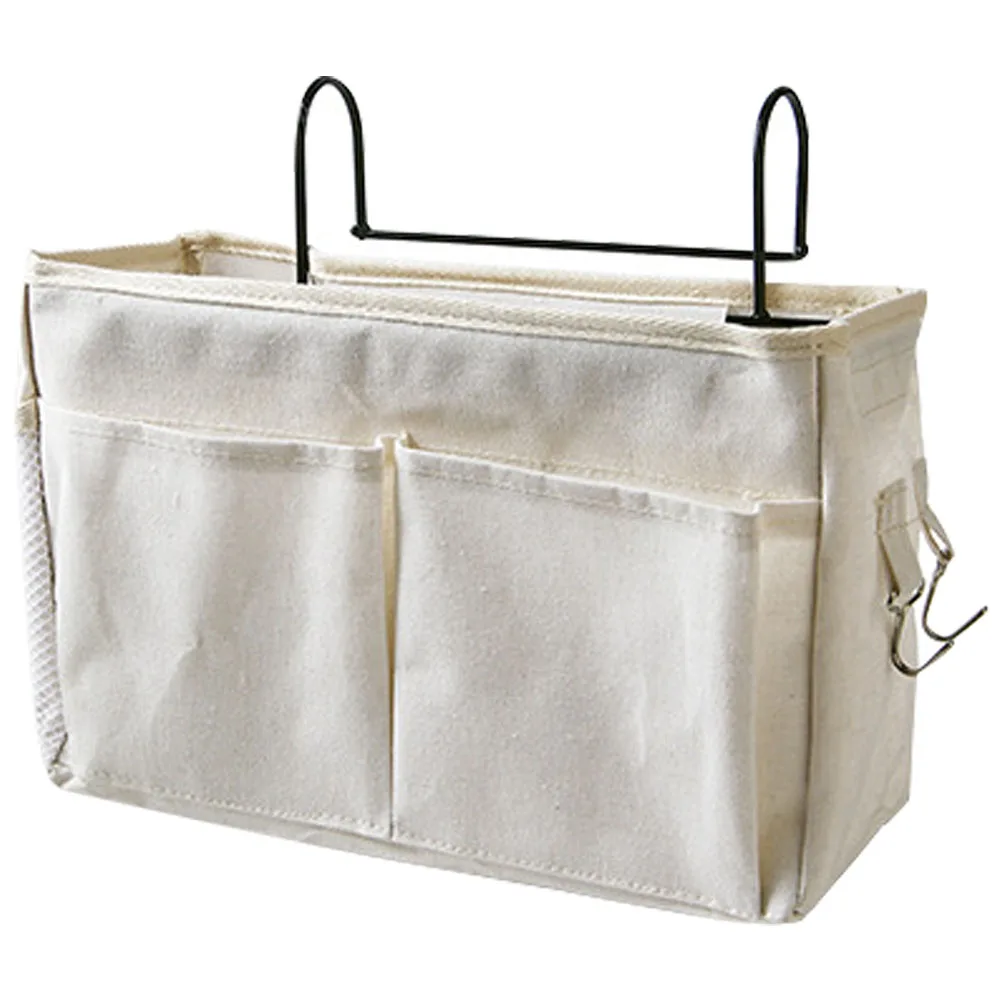 Multi Pocket Large Capacity Bedroom With Hook Cloth Simple Organizer Bedside Hanging Save Space Holder Storage Bag Dorm Room - Color: White