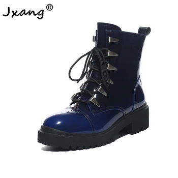 

JXANG High Quality Microfiber Gradient color Women ankle boots Lace up Thick bottom Platform Woman Ladies Motorcycle Boots