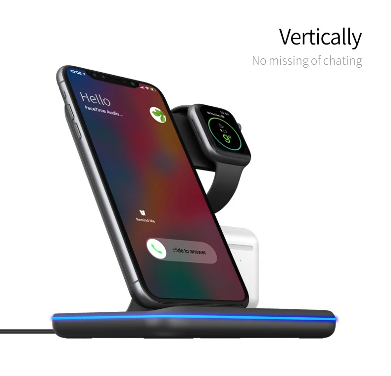 Универсальное 15 Вт Qi Беспроводное зарядное устройство для Iphone X 8 Xiaomi Quick Charge 3,0 Быстрая Зарядка Док-станция Подставка для Apple Airpods Watch 4 3 2 1 - Цвет: Black