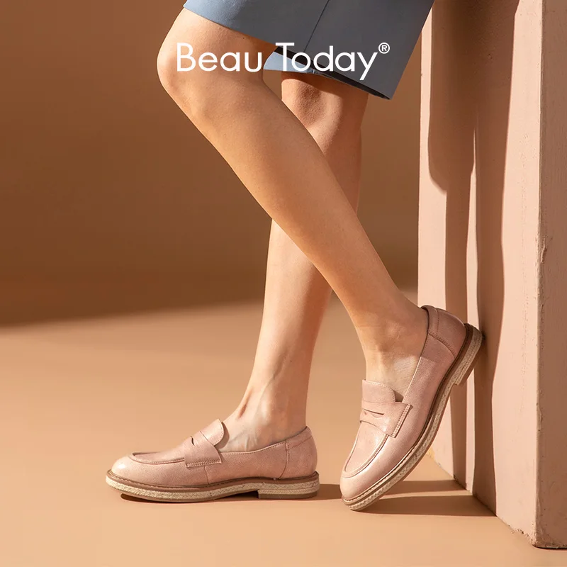 Женские лоферы без шнуровки BeauToday из натуральной коровьей кожи с закругленным