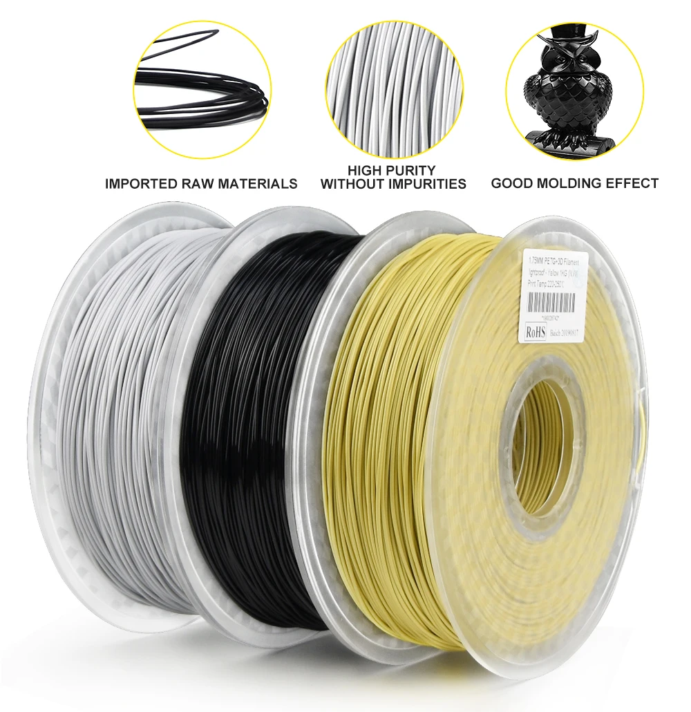 SUNLU PETG 3D Printer Filament 1.75mm 1KG//2.2LB Spool Black PET Printer Material