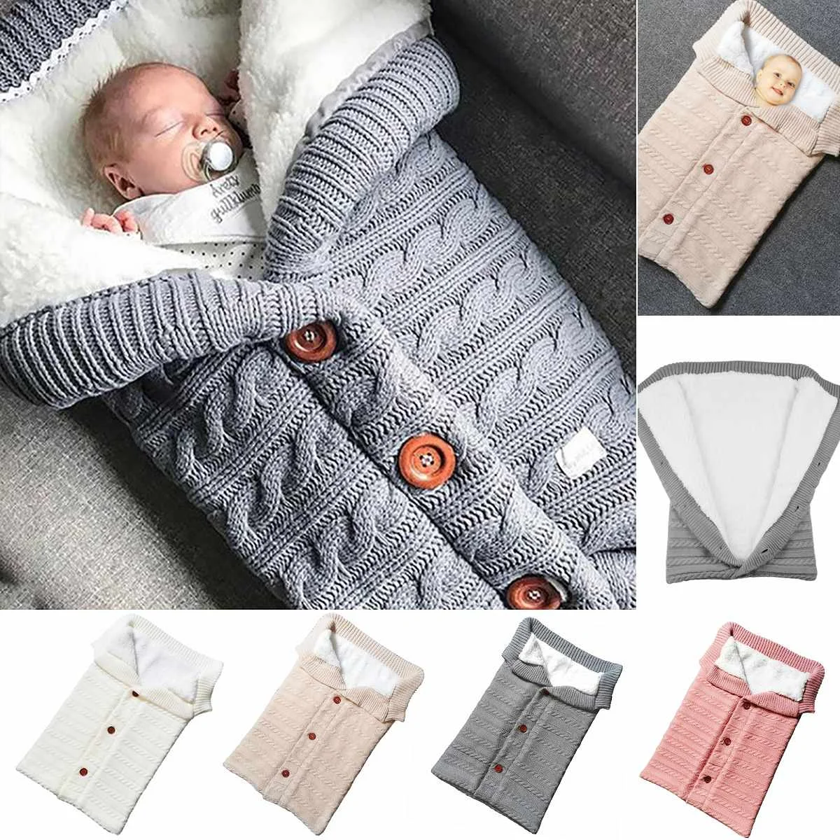 0 a 12 Meses Saco de Dormir Unisex para Bebés Recién Nacidos Calentar Punto Encapuchado Manta para Bebé Carrito de Bebé Blanket Manta para Paseante 