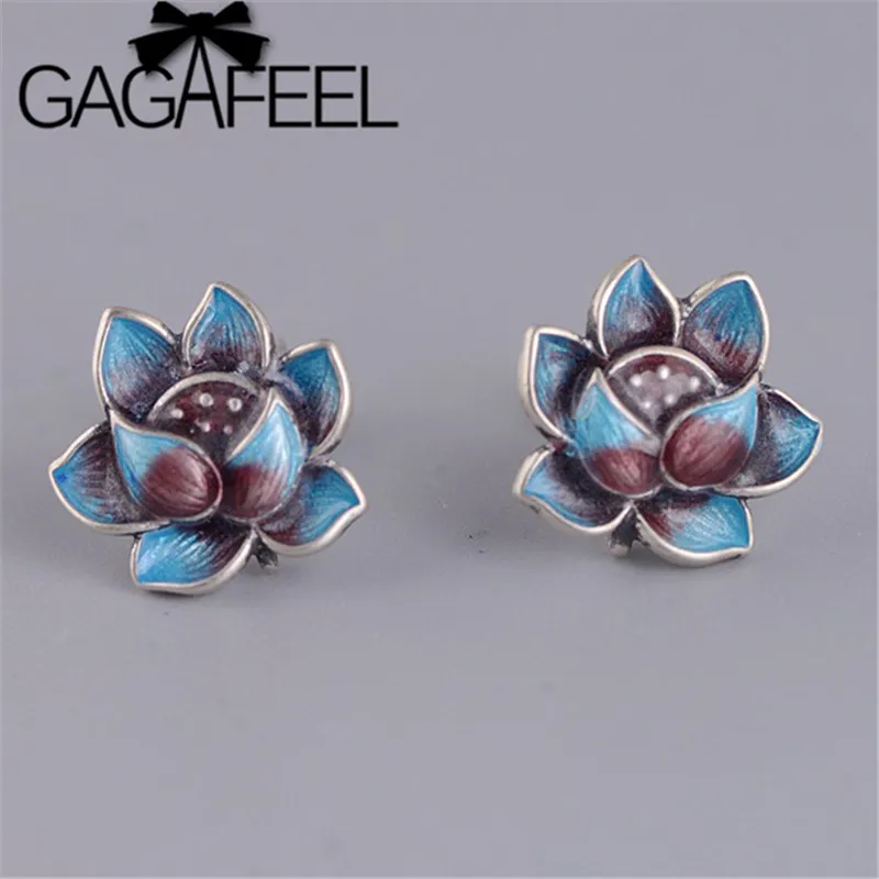 

GAGAFEEL 925 Sterling Silver Lotus Stud Earrings Fashion Simple Cloisonne Lotus Earrings Elegant Jewelry for Female