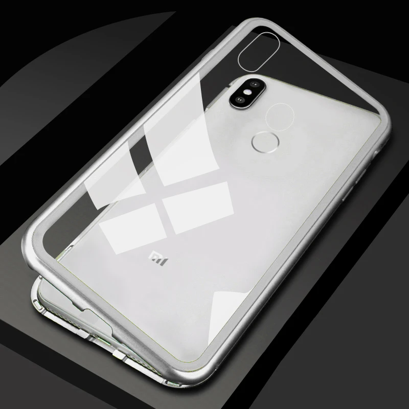 Металлический магнитный адсорбционный стеклянный чехол для Xiaomi Redmi Note 8 7 6 5 Pro 7A 8 K20, Магнитный чехол для Xiaomi 8 9 SE 6X F1, чехол - Цвет: Clear With Silver