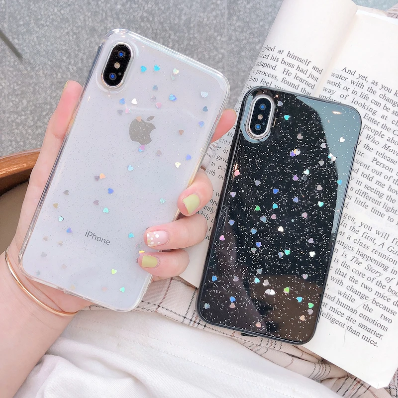 Ottwn блестящий чехол для телефона для iPhone 11 чехол 11 Pro XS Max XR X 6 6s 7 8 Plus любовь, сердце, звезды блестки мягкий Блестящий Прозрачный чехол Капа