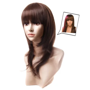 

LS030 Stylish Medium Long Straight Style Synthetic Fiber Women's Wig with Full Bangs (Brown)