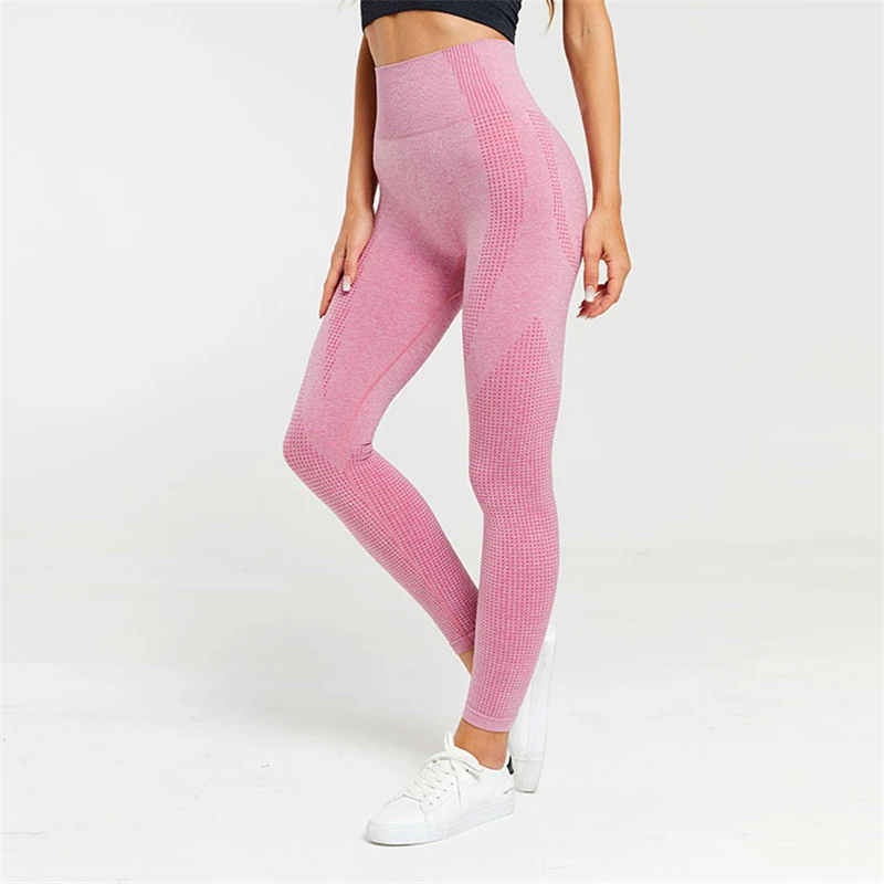 Oyoo плотные эластичные бесшовные леггинсы для спортзала для женщин розовые спортивные штаны с высокой талией с принтом в горошек спортивные Леггинсы сексуальные штаны для йоги