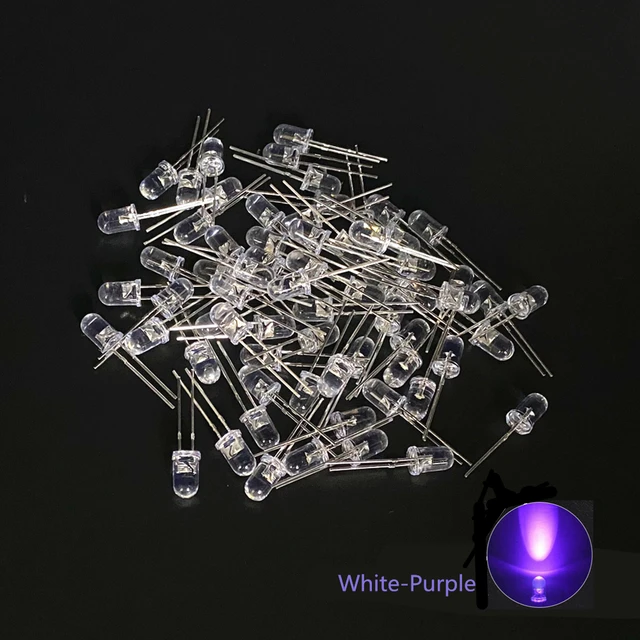 100pcs 5mm LED Diode 5 mm Assorted Kit White Green Red Blue Yellow Orange Pink Purple Warm white DIY Light Emitting Diode 100pcs White-Purple
