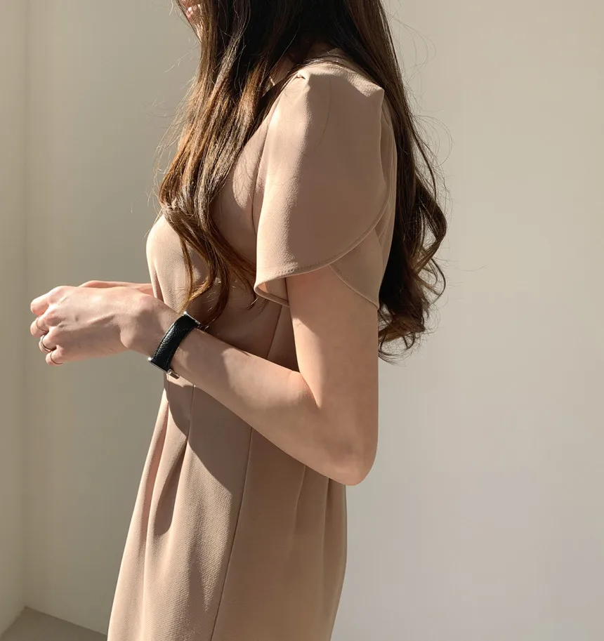 Woherb Korean Chic Women Dress Short Sleeve Casual V-Neck Elegant Office Lady Dresses 2020 New Slim Waist Robe Vestidos Mujer