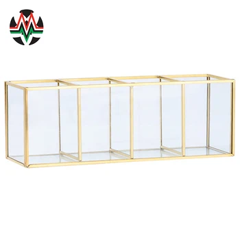 

Nordic Gold Grid Glass Flip Storage Tank Box Luxury Modern Cosmetics Storage Box Container Micro-Landscape Flower Room Square