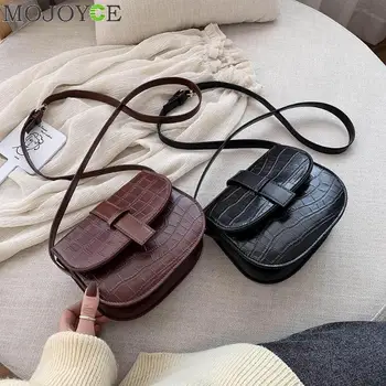 

Retro Stone Pattern Women Shoulder Messenger Saddle Bag Fashion PU Leather Purse Solid Color Casual Ladies Girls Handbags