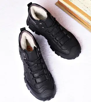 

Cotton shoes men's winter new plus velvet thick leather wool cotton shoes warm high shoes large size outdoor hiking shoes