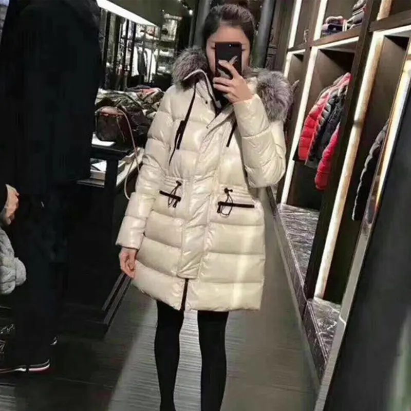 Женская куртка с капюшоном, парки, зимнее пуховое пальто, светоотражающие куртки с натуральным лисьим мехом, 90% белые пуховики, женские HS785