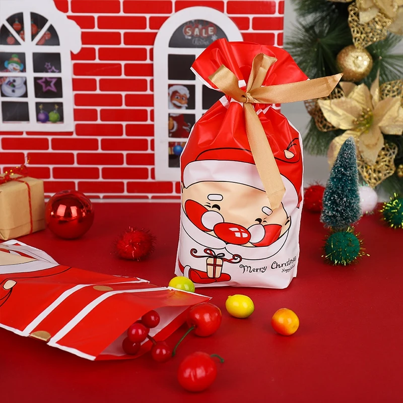 50pcs Merry Christmas Candy Bag Drawstring Bag Silk Ribbon For Birthday Wedding Party Decora Kids Gift Wrapping Supplies