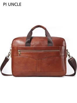 

Men's Genuine Leather Business Briefcase Computer Handbag For Work Cross Body 14‘’ Laptop Bag Office Soft Real Leather Big Bag