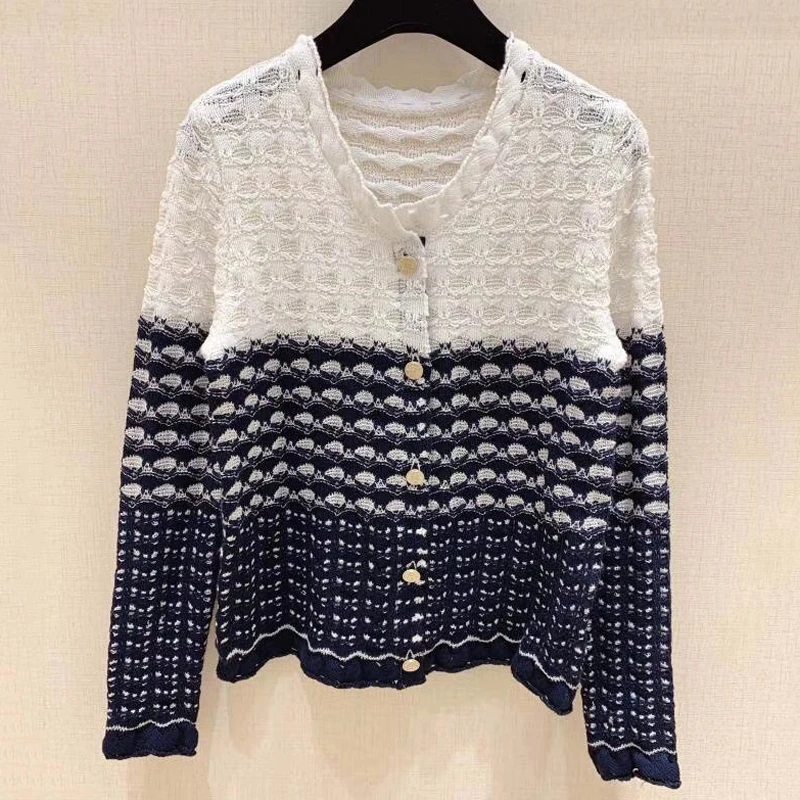 

Fashion Cardigans Knitted Sweaters Women Autumn O-neck Long Sleeve Single Breasted Patchwork Cardigan Coat