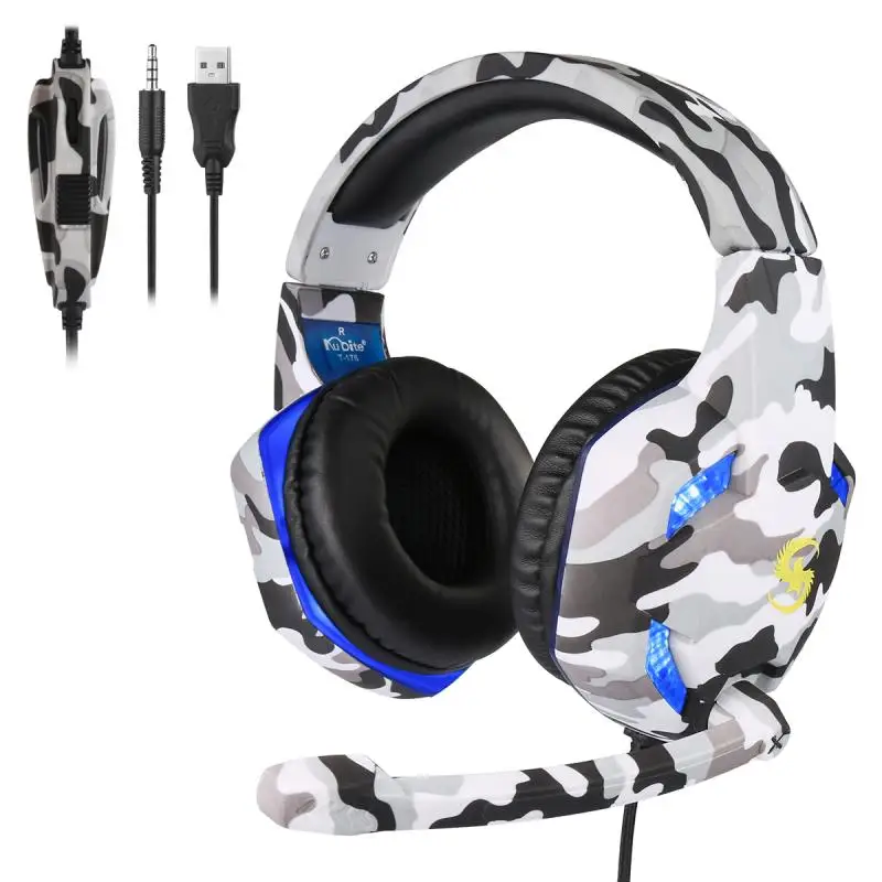 Camouflage Gaming Headsets Big Headphones with Light Mic Stereo Earphones Deep Bass for PC Computer Gamer Laptop PS4 New X BOX