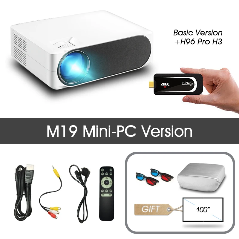 ALSTON M19 Full HD 1080P проектор 4K 5800 люмен кинопроектор проектор Android WiFi Bluetooth hdmi VGA AV USB с подарком - Цвет: Mini-PC Version